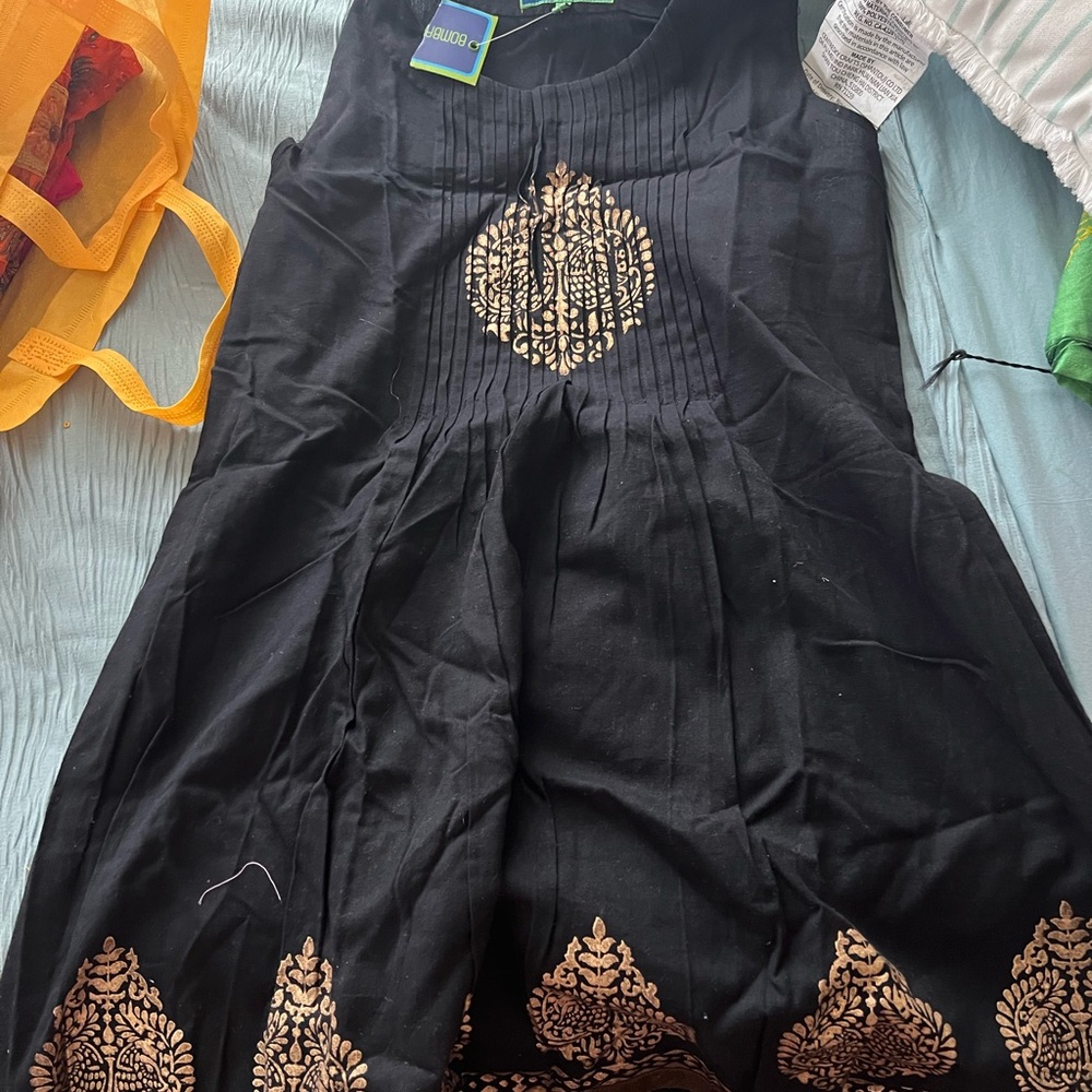 Black and Gold Embroidered Dress and pink Kurti both for 15  cotton / rayon